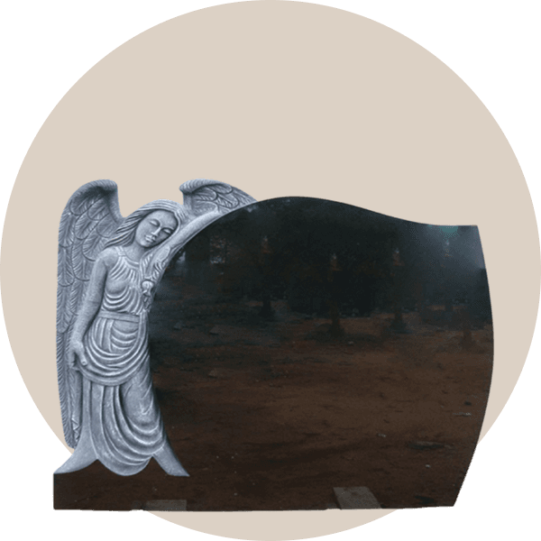 Black Granite Sculpted Angel With Upright Headstone